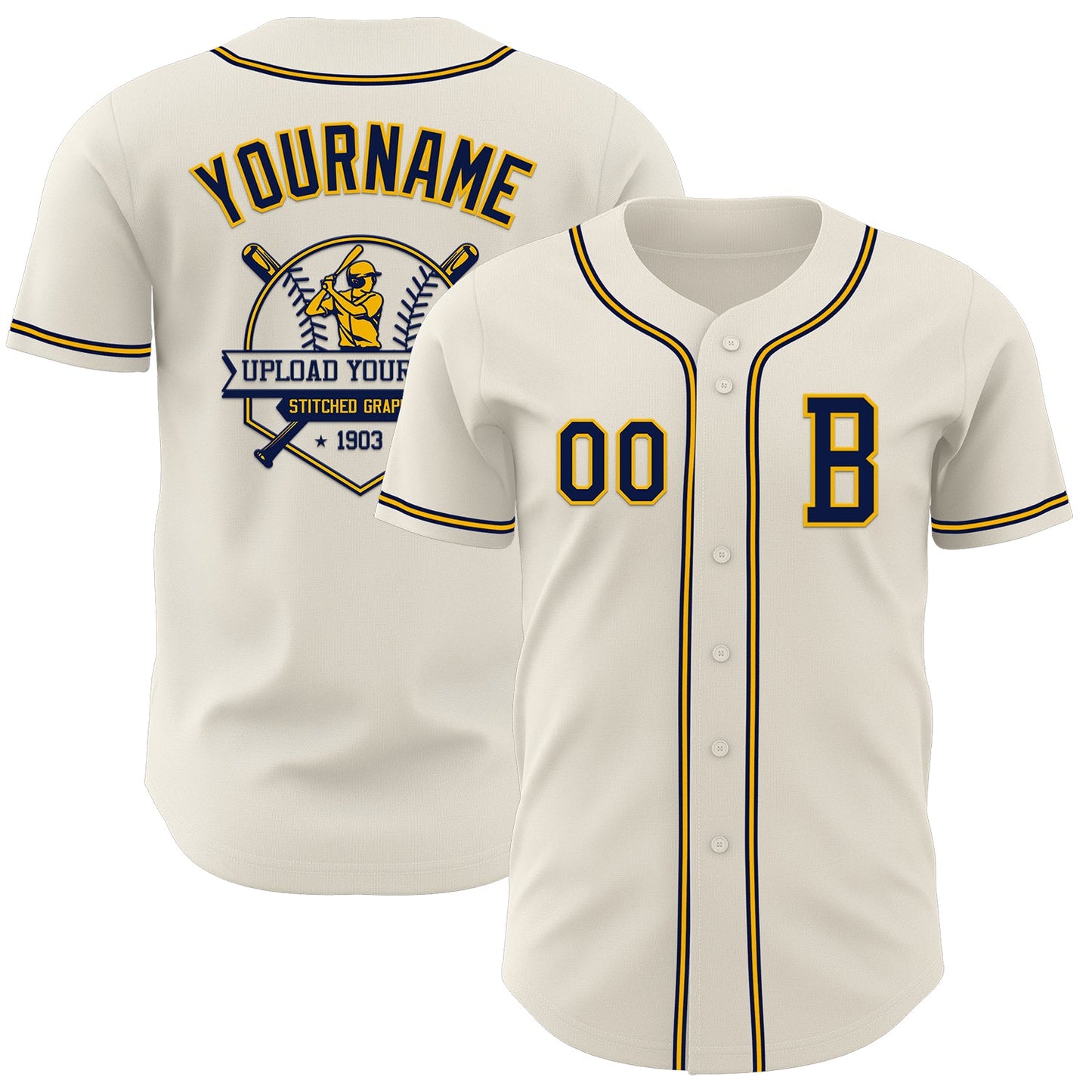 Custom Cream Navy-Gold Authentic Baseball Jersey - Sky-Custom