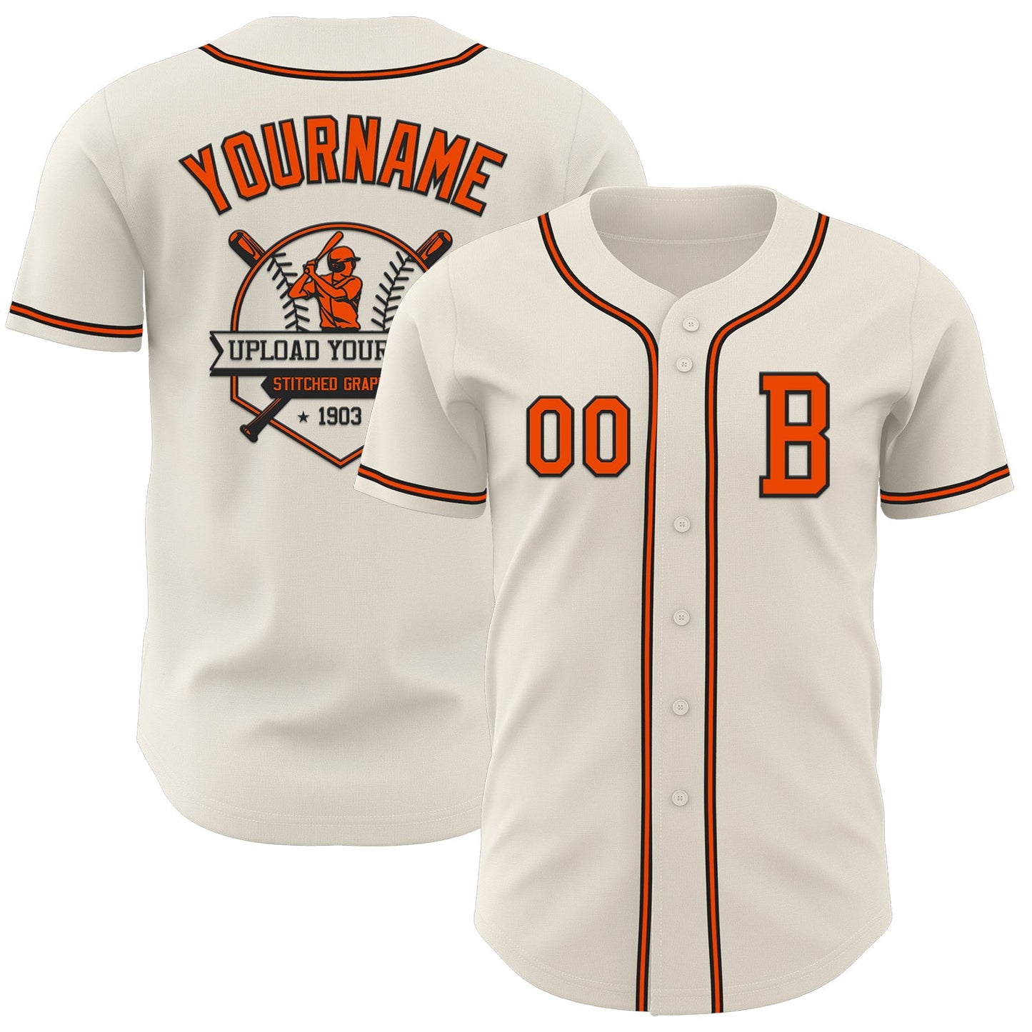 Custom Cream Orange=Black Authentic Baseball Jersey - Sky-Custom