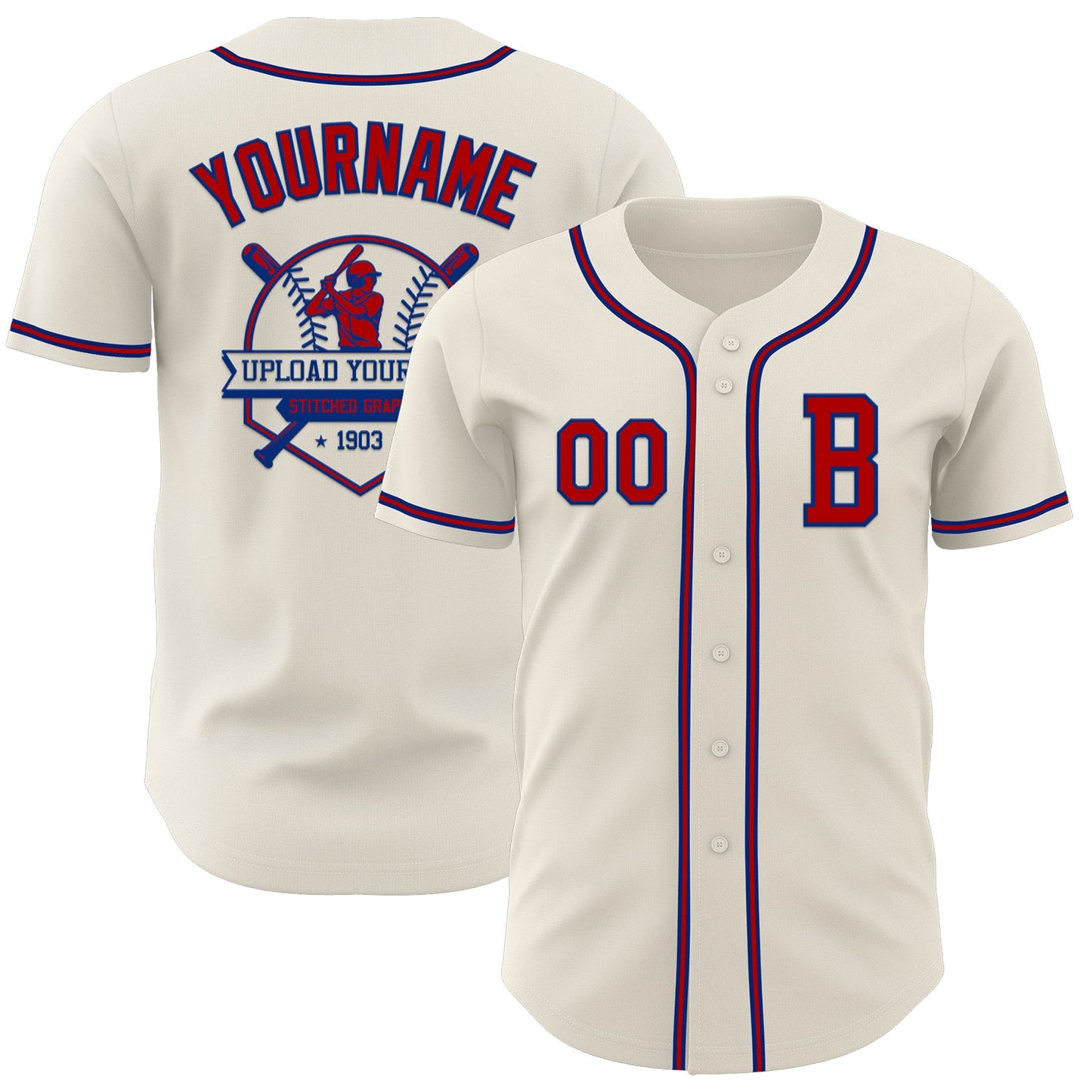 Custom Cream Red=Royal Authentic Baseball Jersey - Sky-Custom