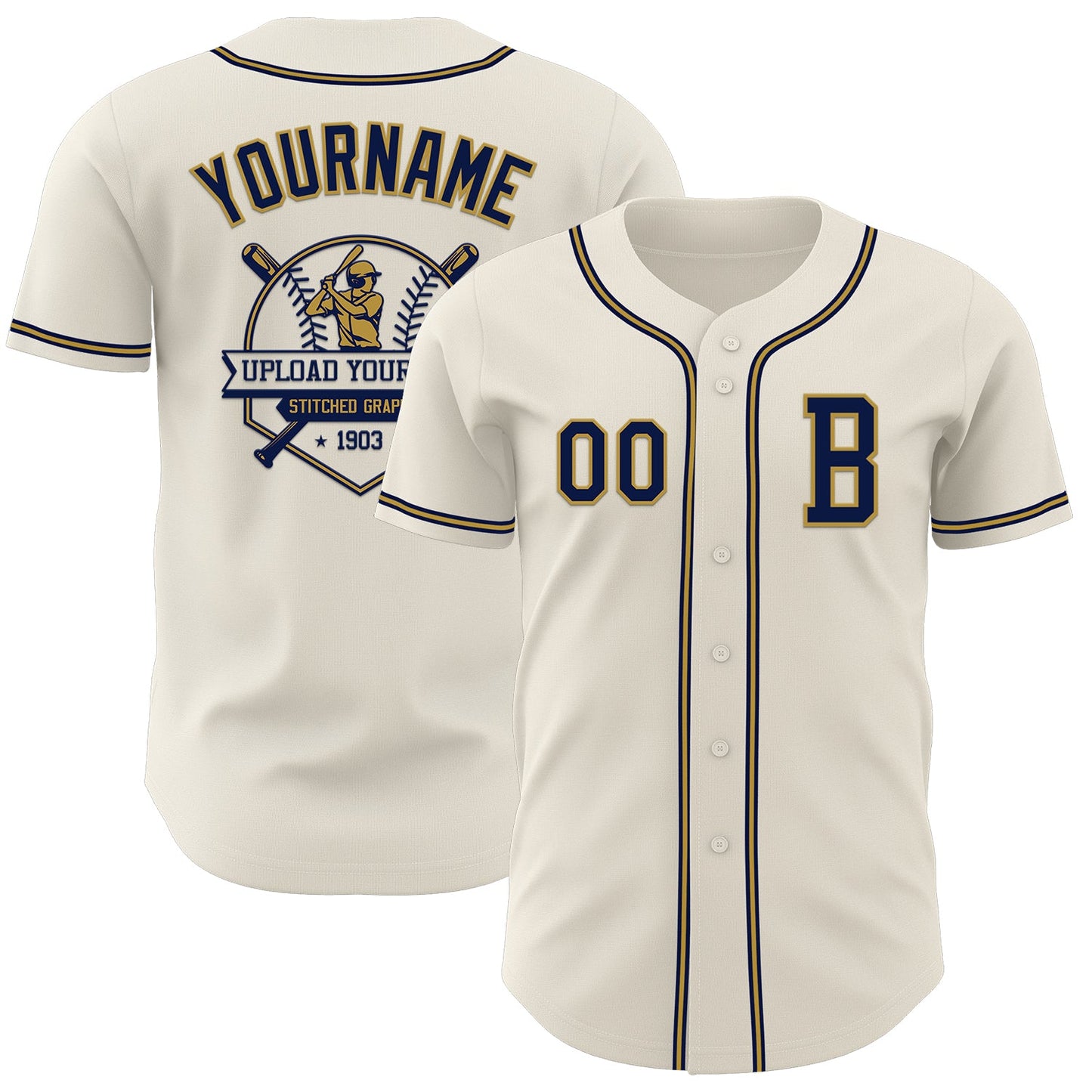Custom Cream Navy-Old Gold Authentic Baseball Jersey - Sky-Custom