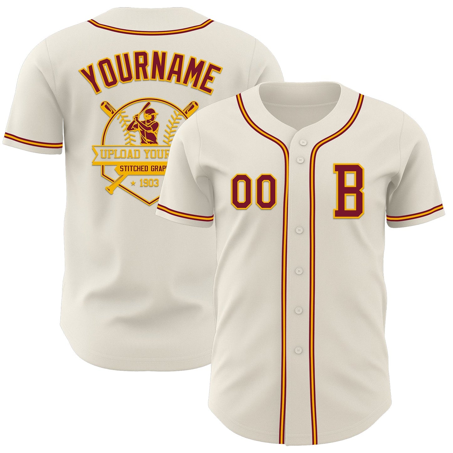 Custom Cream Crimson-Gold Authentic Baseball Jersey - Sky-Custom