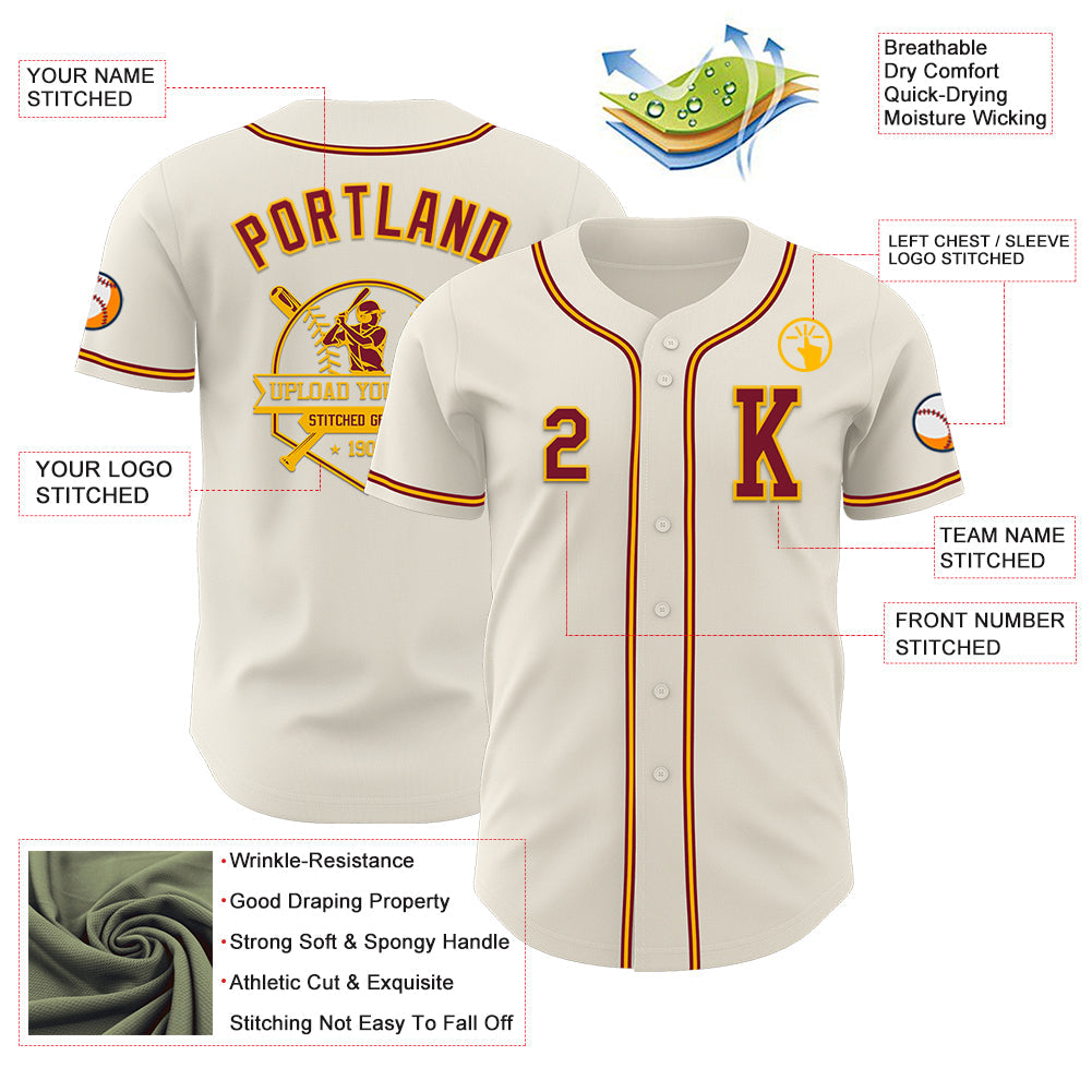Custom Cream Crimson-Gold Authentic Baseball Jersey - Sky-Custom