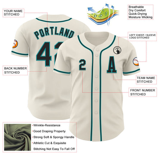 Custom Cream Black-Teal Authentic Baseball Jersey - Sky-Custom