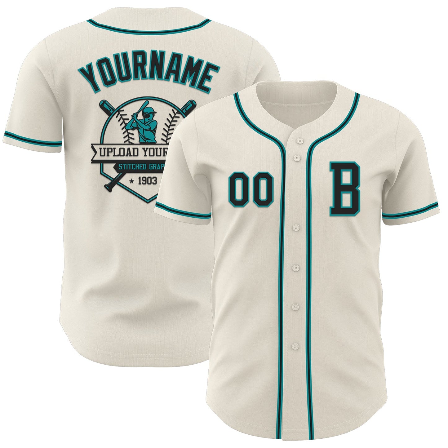 Custom Cream Black-Teal Authentic Baseball Jersey - Sky-Custom