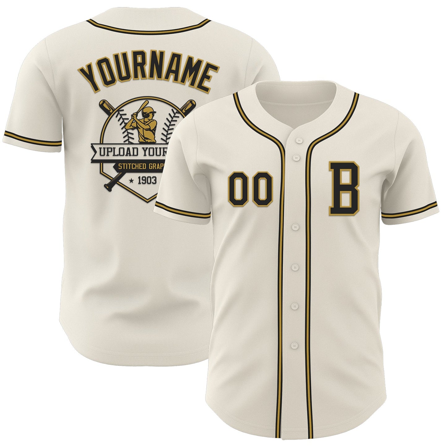 Custom Cream Black-Old Gold Authentic Baseball Jersey - Sky-Custom