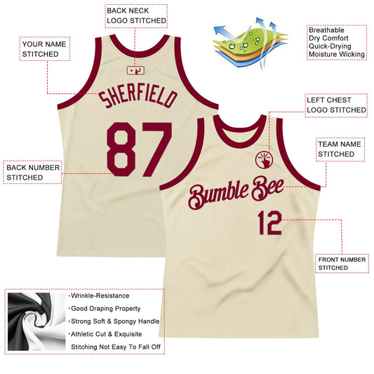 Custom Cream Maroon Authentic Throwback Basketball Jersey - Sky-Custom
