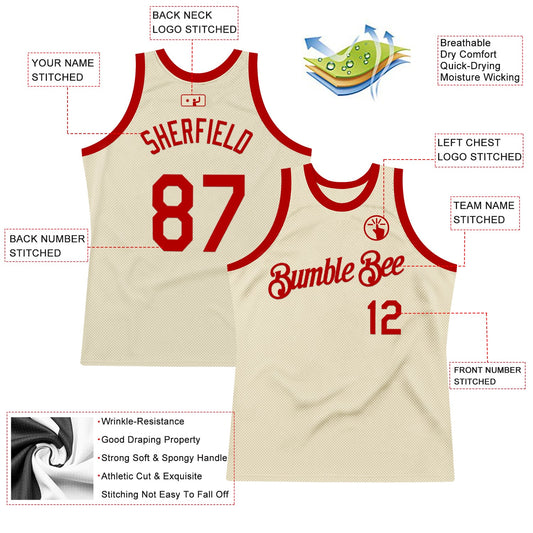 Custom Cream Red Authentic Throwback Basketball Jersey - Sky-Custom
