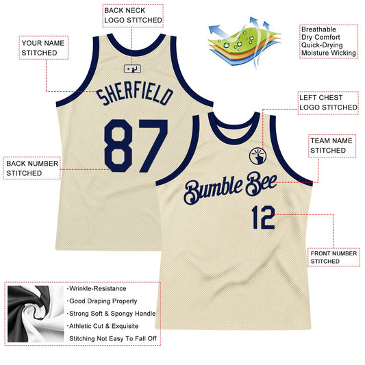 Custom Cream Navy Authentic Throwback Basketball Jersey - Sky-Custom