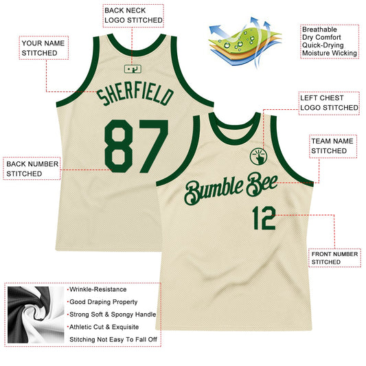 Custom Cream Green Authentic Throwback Basketball Jersey - Sky-Custom