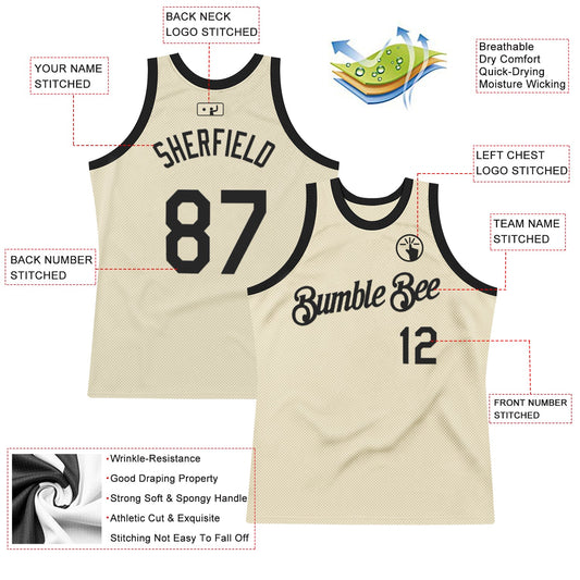Custom Cream Black Authentic Throwback Basketball Jersey - Sky-Custom