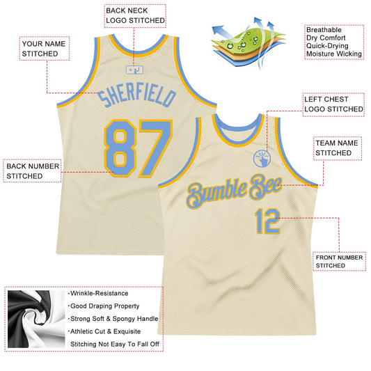 Custom Cream Light Blue-Gold Authentic Throwback Basketball Jersey - Sky-Custom