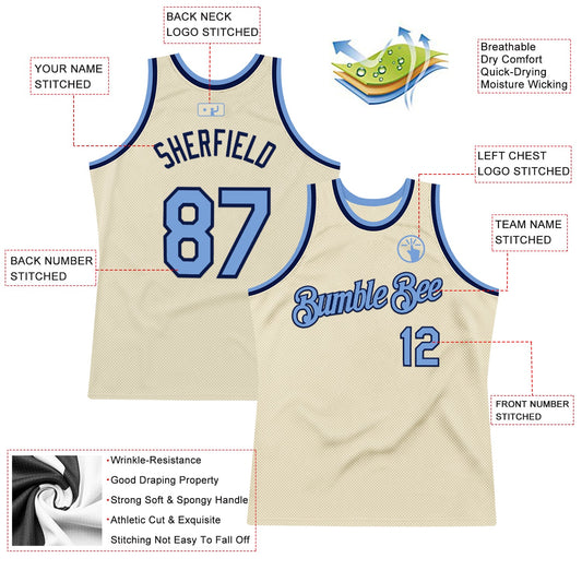 Custom Cream Light Blue-Navy Authentic Throwback Basketball Jersey - Sky-Custom