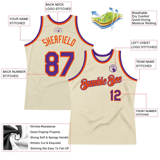 Custom Cream Purple-Orange Authentic Throwback Basketball Jersey - Sky-Custom