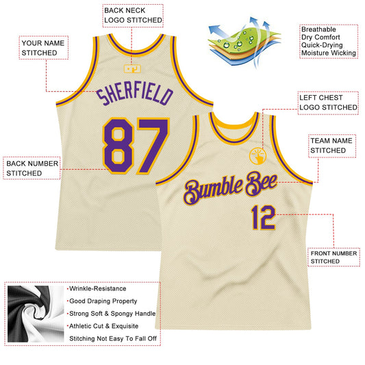 Custom Cream Purple-Gold Authentic Throwback Basketball Jersey - Sky-Custom