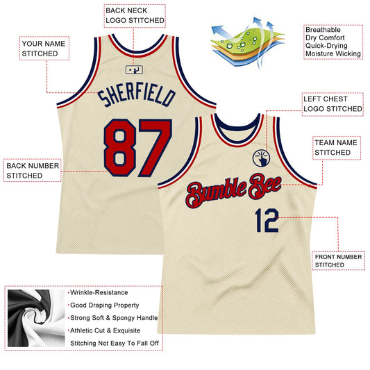Custom Cream Red Navy-White Authentic Throwback Basketball Jersey - Sky-Custom