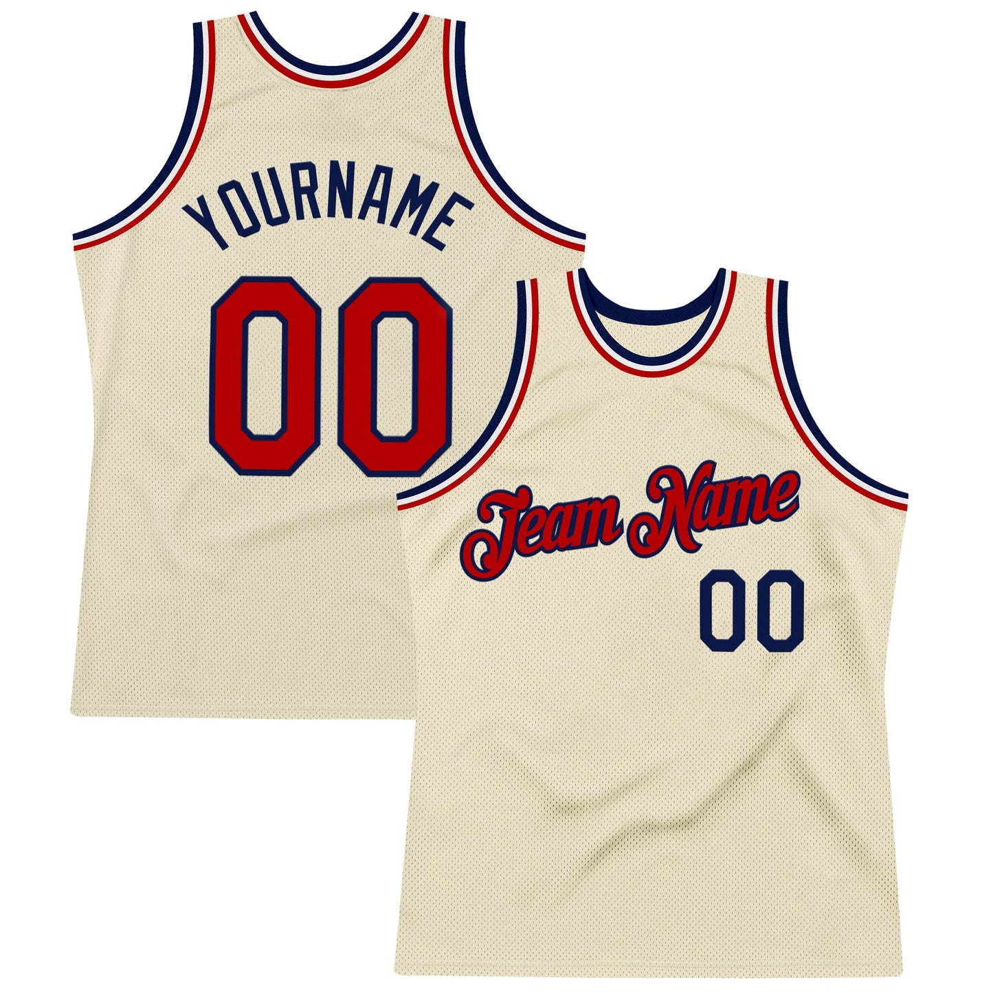 Custom Cream Red Navy-White Authentic Throwback Basketball Jersey - Sky-Custom