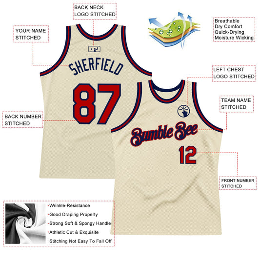 Custom Cream Red-Navy Authentic Throwback Basketball Jersey - Sky-Custom