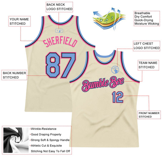 Custom Cream Light Blue Black-Pink Authentic Throwback Basketball Jersey - Sky-Custom