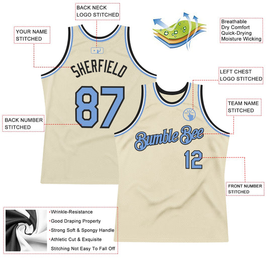 Custom Cream Light Blue Black-White Authentic Throwback Basketball Jersey - Sky-Custom