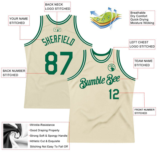 Custom Cream Kelly Green-White Authentic Throwback Basketball Jersey - Sky-Custom