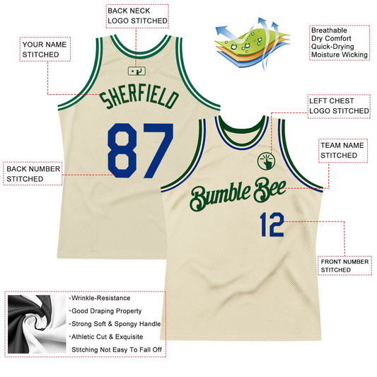 Custom Cream Royal-Green Authentic Throwback Basketball Jersey - Sky-Custom