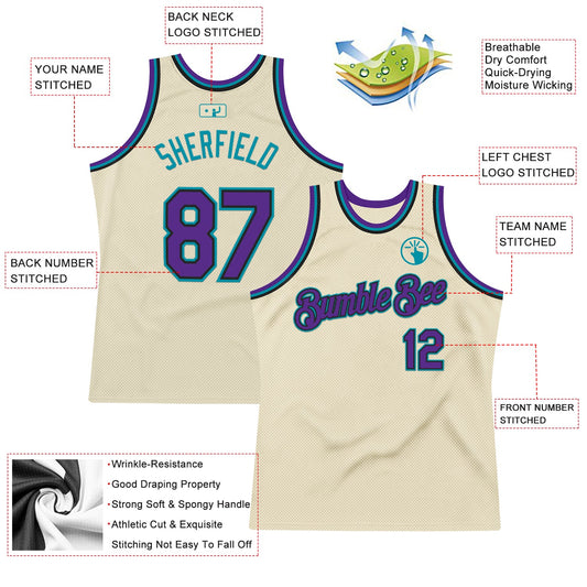 Custom Cream Purple Black-Teal Authentic Throwback Basketball Jersey - Sky-Custom