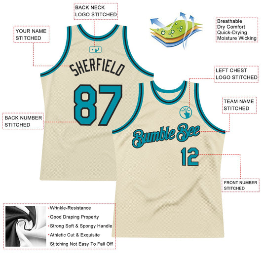 Custom Cream Teal-Black Authentic Throwback Basketball Jersey - Sky-Custom
