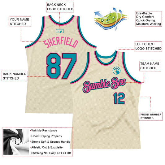 Custom Cream Teal Black-Pink Authentic Throwback Basketball Jersey - Sky-Custom