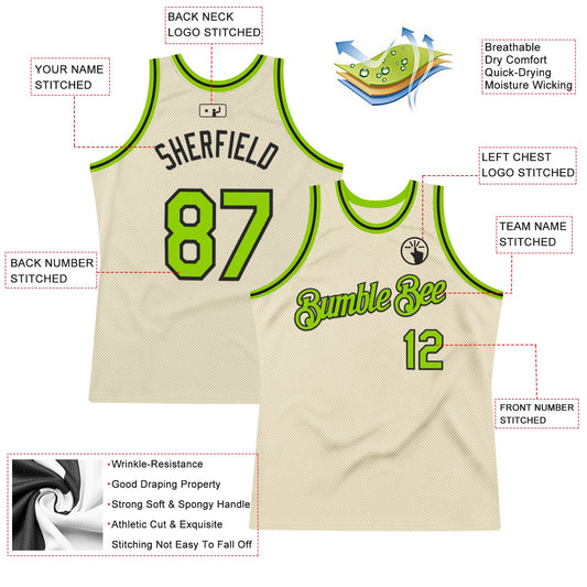 Custom Cream Neon Green-Black Authentic Throwback Basketball Jersey - Sky-Custom