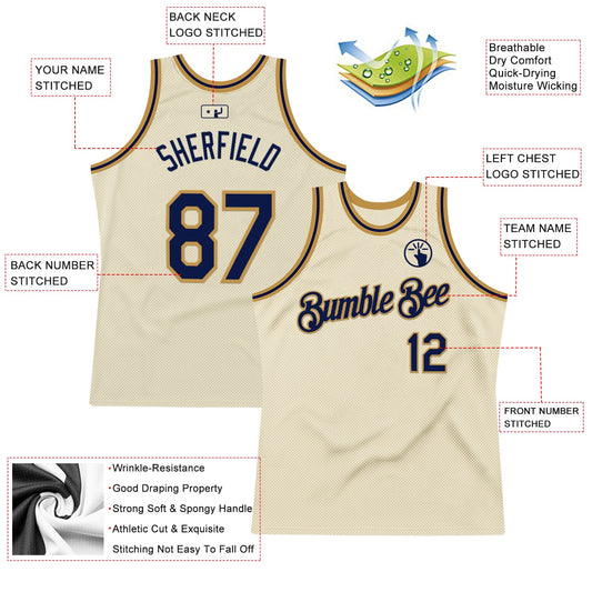 Custom Cream Navy-Old Gold Authentic Throwback Basketball Jersey - Sky-Custom