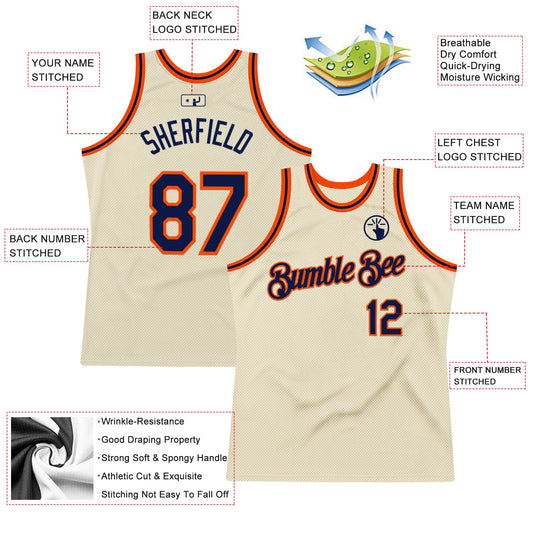 Custom Cream Navy-Orange Authentic Throwback Basketball Jersey - Sky-Custom