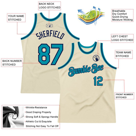 Custom Cream Teal-Navy Authentic Throwback Basketball Jersey - Sky-Custom