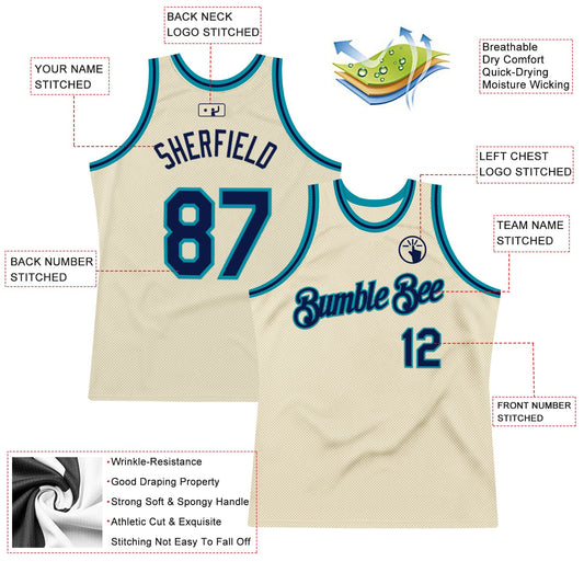 Custom Cream Navy-Teal Authentic Throwback Basketball Jersey - Sky-Custom