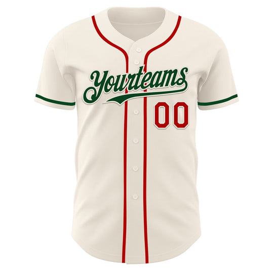 Custom Cream Red-Green Authentic Baseball Jersey - Sky-Custom