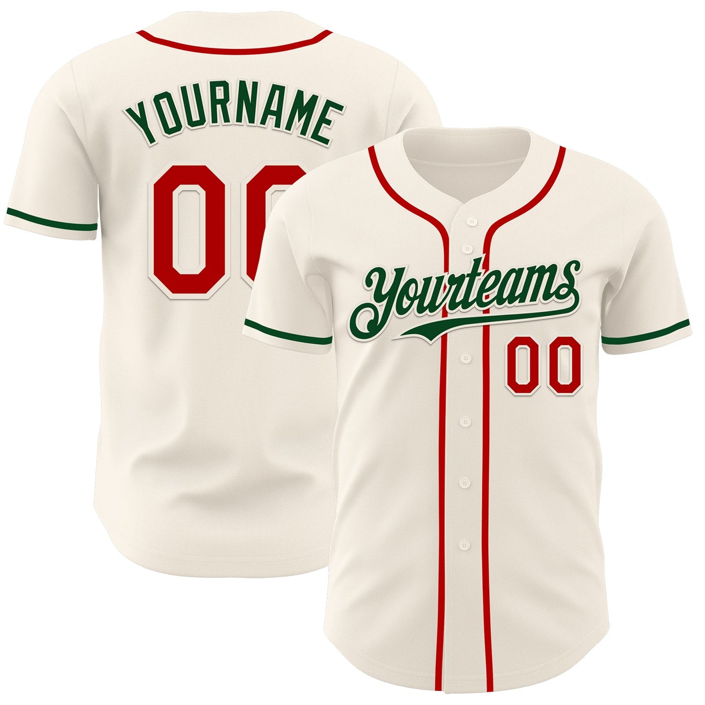 Custom Cream Red-Green Authentic Baseball Jersey - Sky-Custom