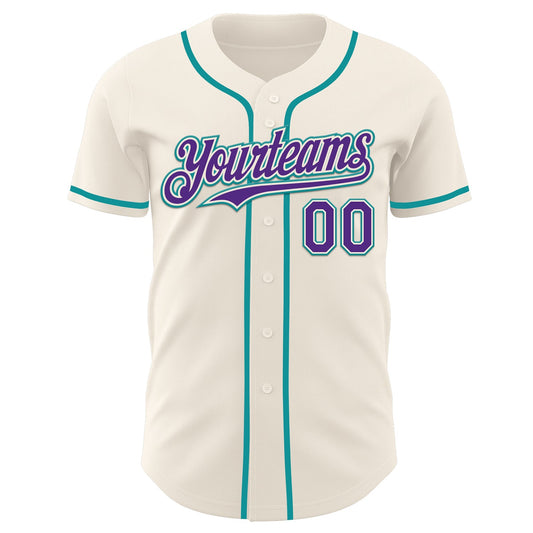 Custom Cream Purple-Teal Authentic Baseball Jersey - Sky-Custom