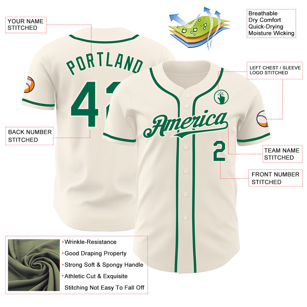 Custom Cream Kelly Green Authentic Baseball Jersey - Sky-Custom