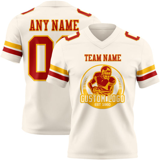 Custom Cream Red-Gold Mesh Authentic Football Jersey - Sky-Custom
