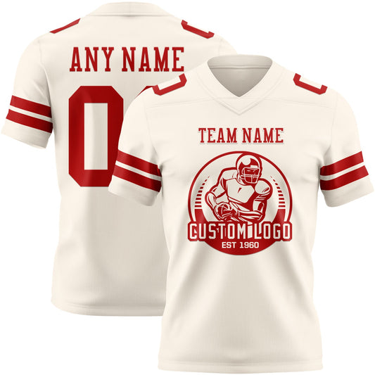 Custom Cream Red Mesh Authentic Football Jersey - Sky-Custom