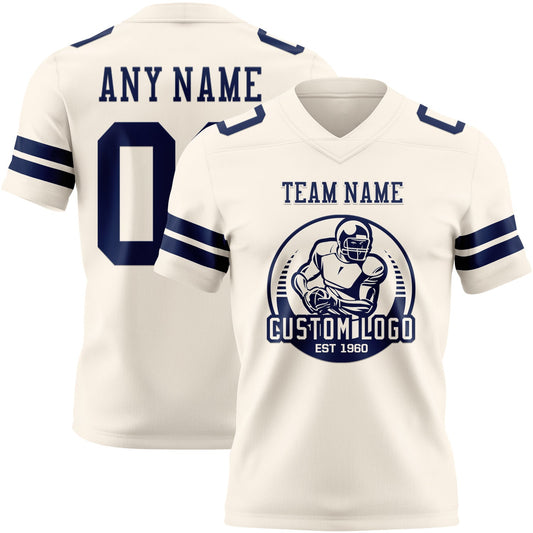 Custom Cream Navy Mesh Authentic Football Jersey - Sky-Custom