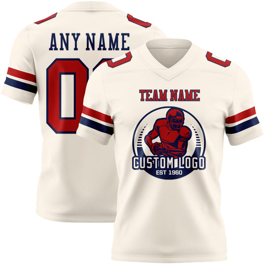 Custom Cream Red-Navy Mesh Authentic Football Jersey - Sky-Custom