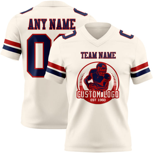 Custom Cream Navy-Red Mesh Authentic Football Jersey - Sky-Custom
