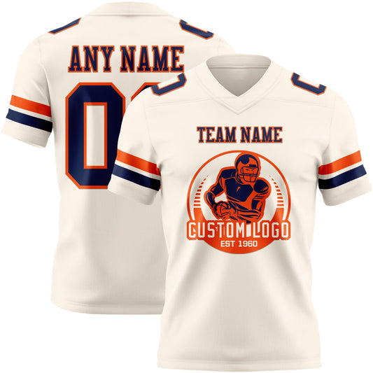 Custom Cream Navy-Orange Mesh Authentic Football Jersey - Sky-Custom