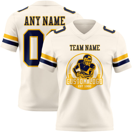 Custom Cream Navy-Gold Mesh Authentic Football Jersey - Sky-Custom