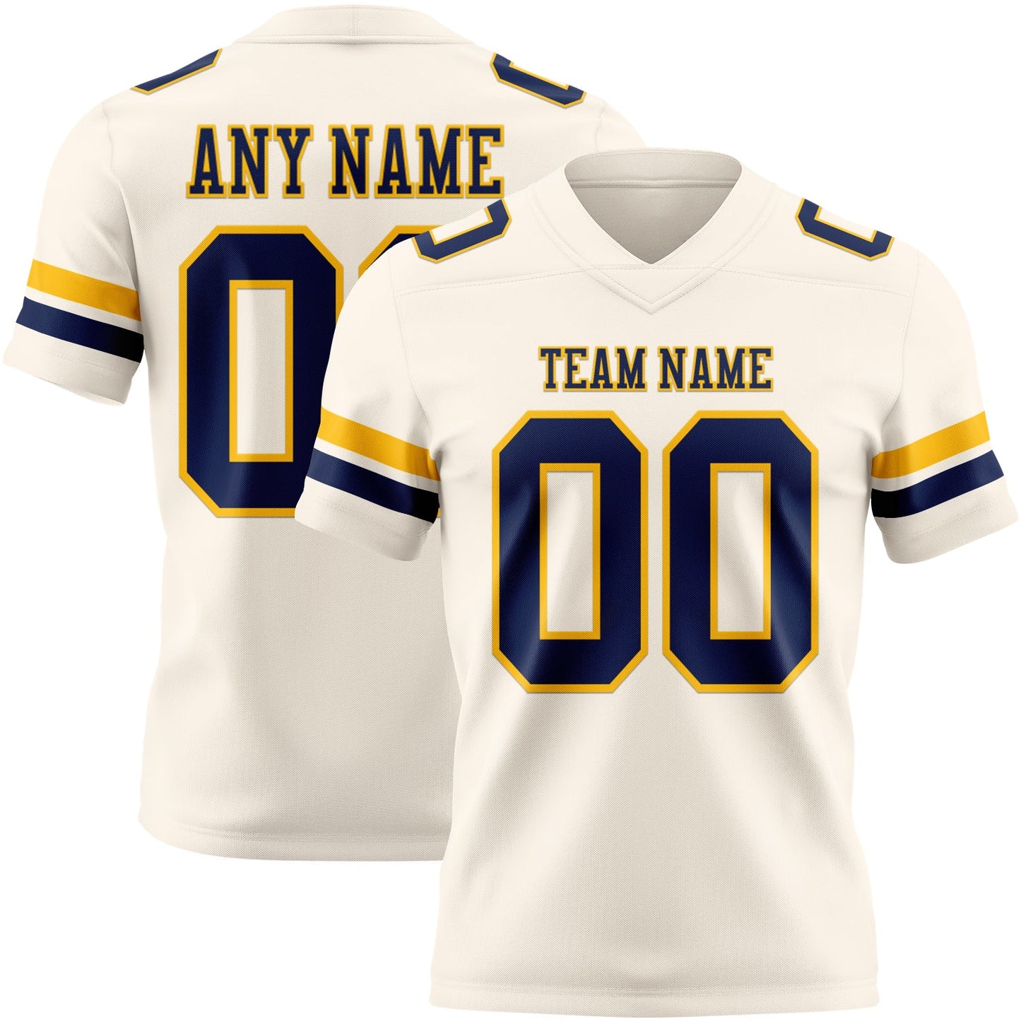 Custom Cream Navy-Gold Mesh Authentic Football Jersey - Sky-Custom