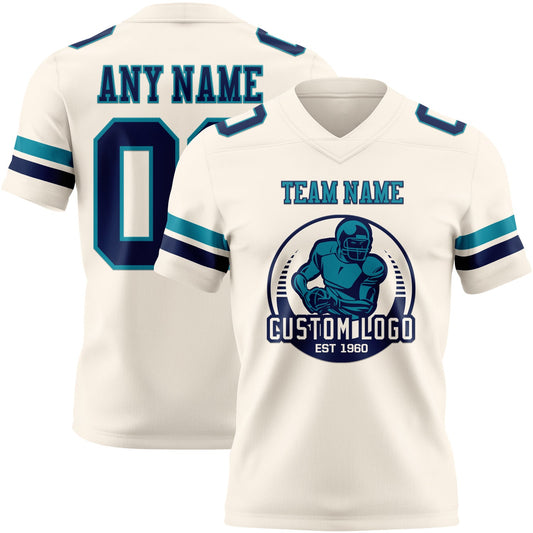 Custom Cream Navy-Teal Mesh Authentic Football Jersey - Sky-Custom