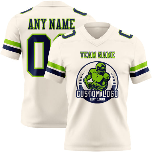 Custom Cream Navy-Neon Green Mesh Authentic Football Jersey - Sky-Custom