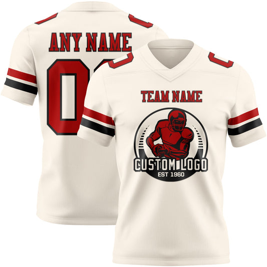 Custom Cream Red-Black Mesh Authentic Football Jersey - Sky-Custom