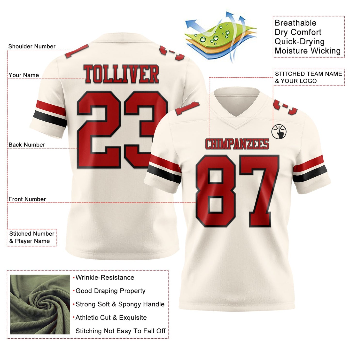 Custom Cream Red-Black Mesh Authentic Football Jersey - Sky-Custom