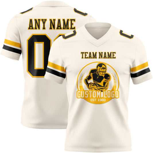 Custom Cream Black-Gold Mesh Authentic Football Jersey - Sky-Custom